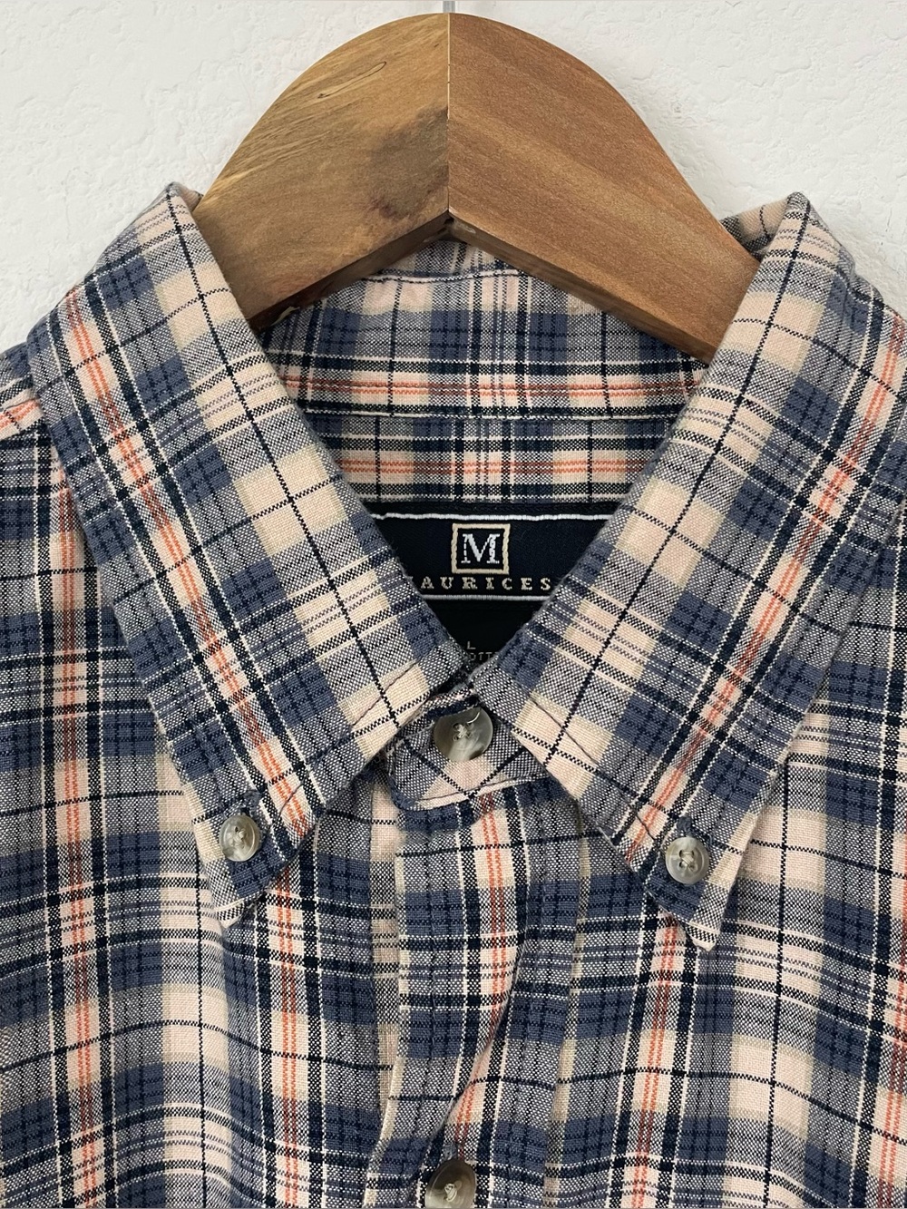 Maurices‎ Men's L Blue Plaid Short Sleeve Cotton Button Up Shirt